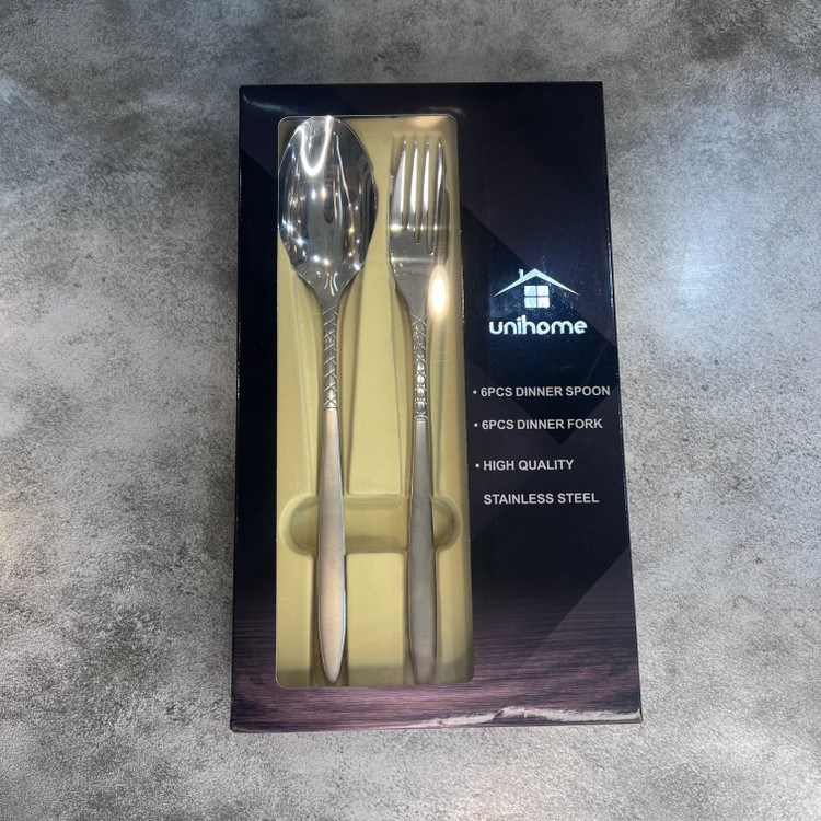 سرویس ۱۲ عددی قاشق و چنگال برند یونی هوم مدل هارلی سندبلاست استیل ضد زنگ قالب اروپا