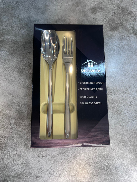 سرویس ۱۲ عددی قاشق و چنگال برند یونی هوم مدل ریتا سندبلاست استیل ضد زنگ قالب اروپا