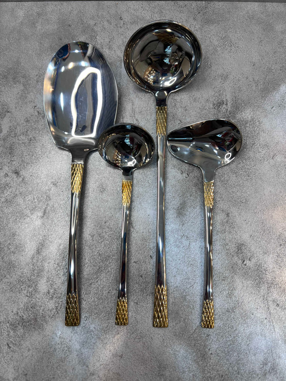 سرویس ۱۵۵ عددی قاشق و چنگال طرح کویین براق طلا برند کایند ۳۰ نفره ضخامت ۴ میل استیل ضد زنگ