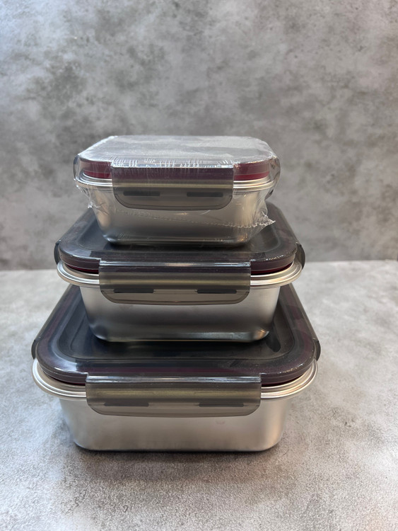 ظرف نگهدارنده ۳ تیکه یونیک استیل درب شیشه ای