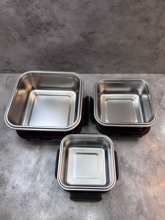 ظرف نگهدارنده ۳ تیکه یونیک استیل درب شیشه ای