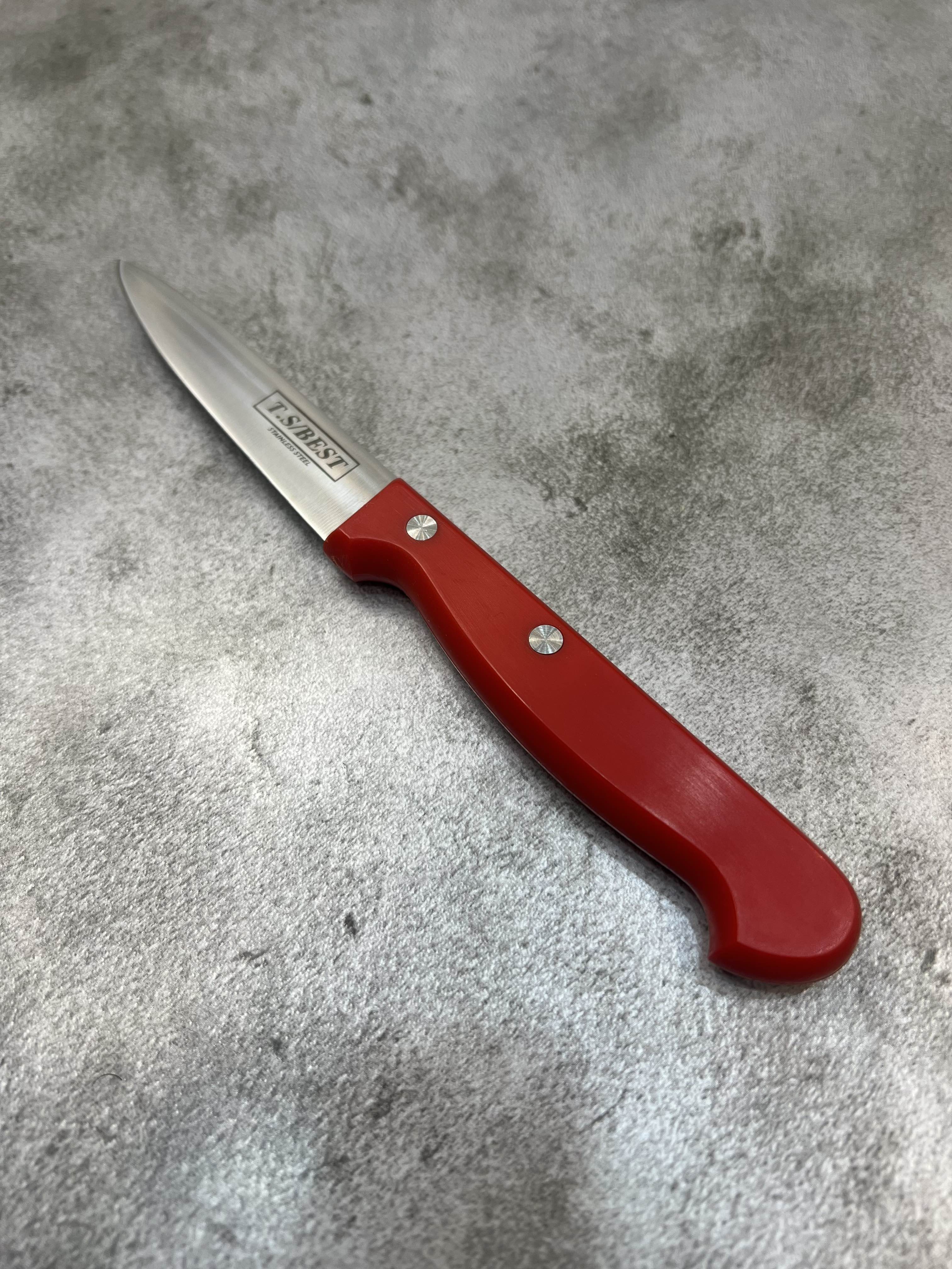 کارد آشپزخانه تیغه فولادی تی اس شماره ۵ - رنگ دسته قرمز