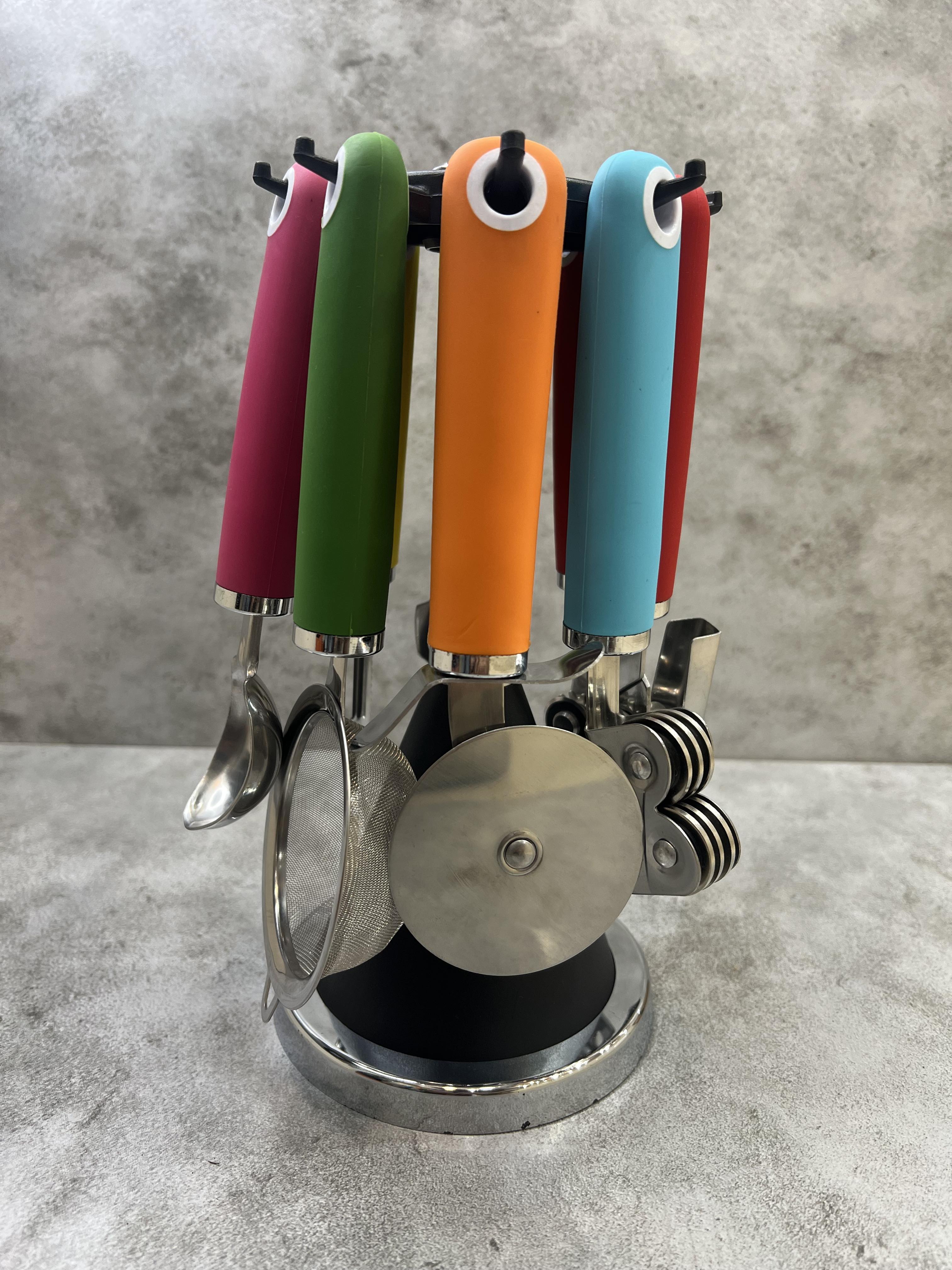 سرویس ۱۵ پارچه کفگیر ملاقه ابزار سیلیکونی دسته رنگی برند میلانو هوم