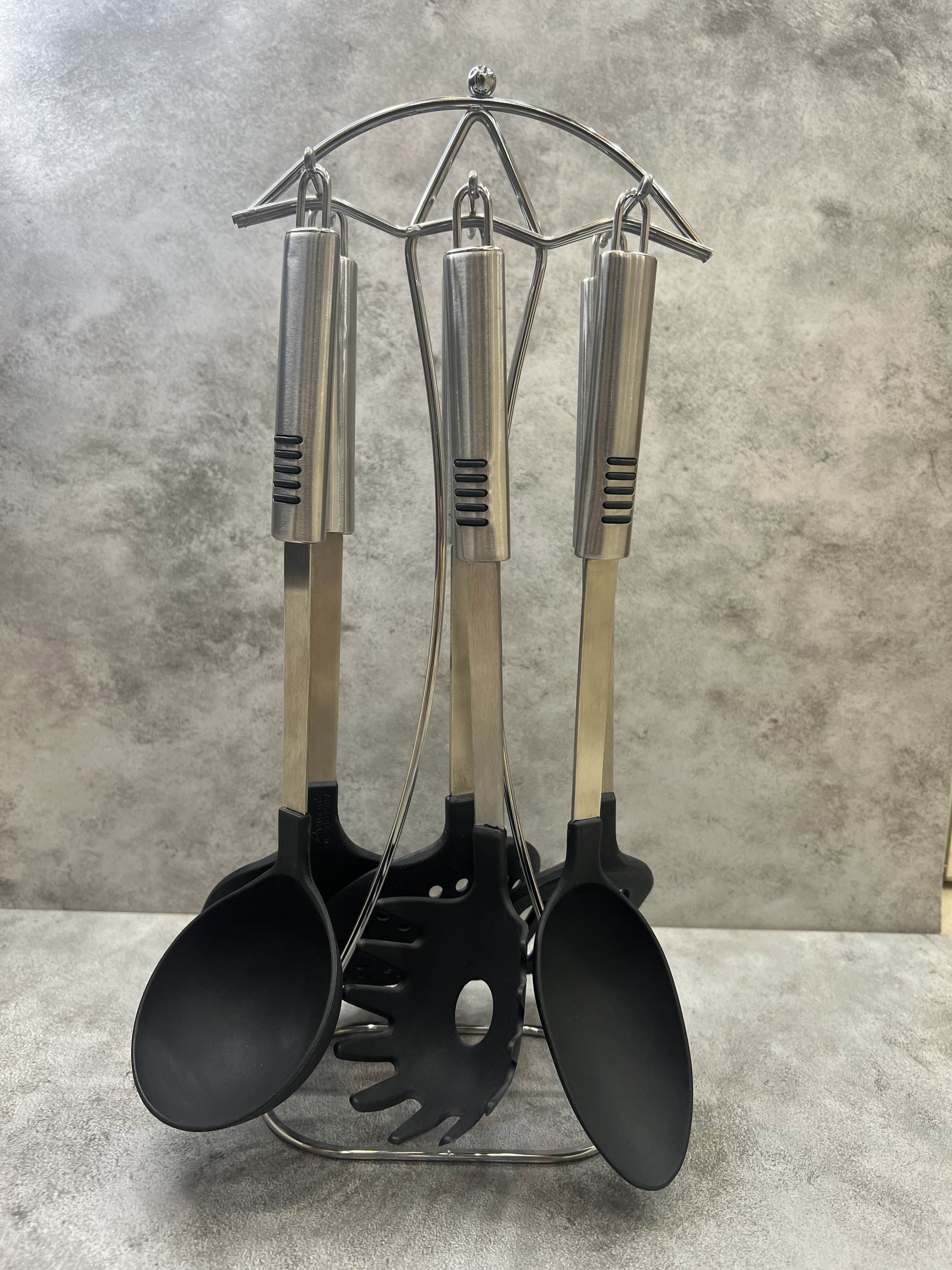 سرویس ۷پارچه کفگیر ملاقه سیلیکونی دسته مشکی ۵ خط یونی هوم