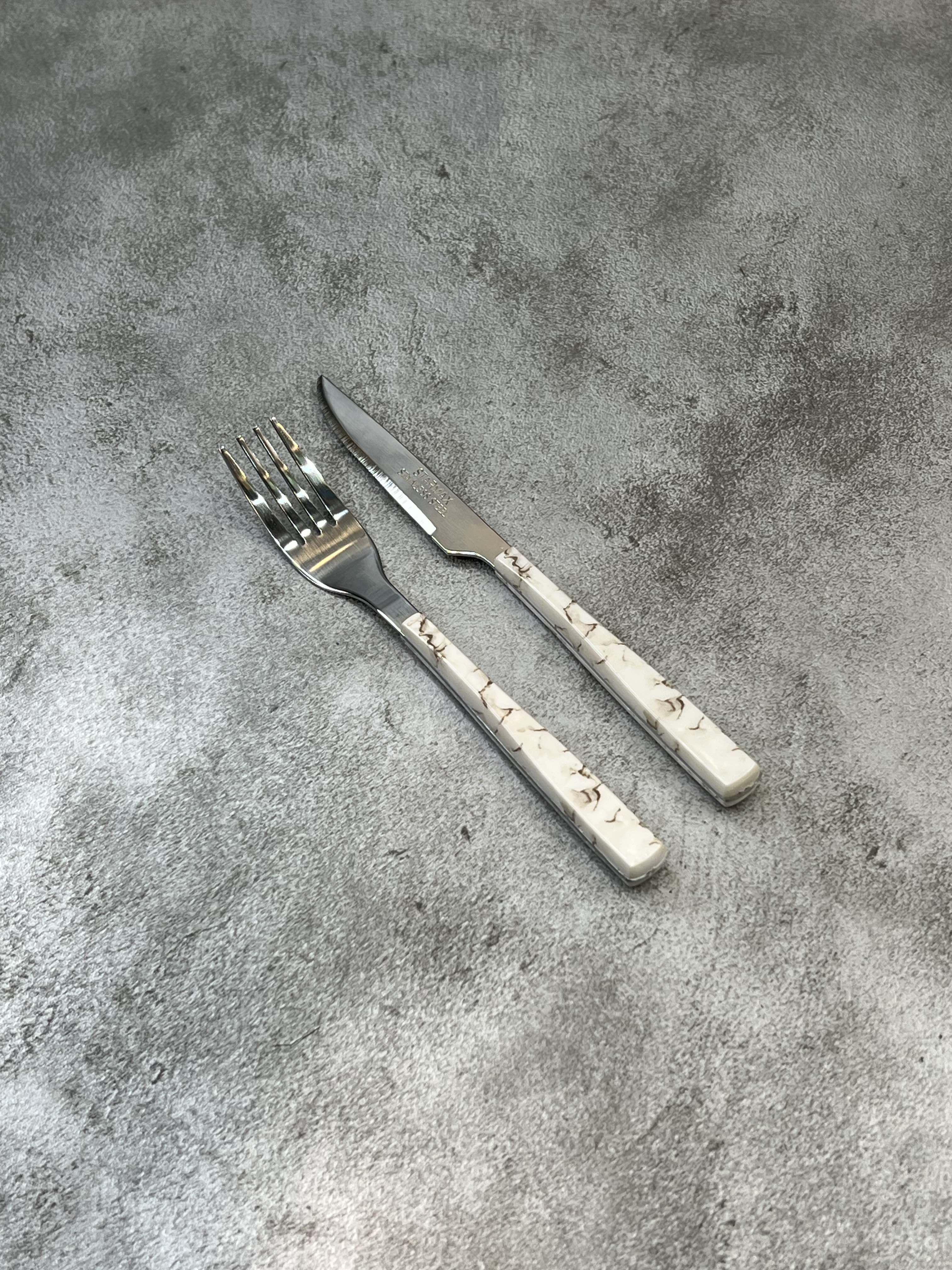 سرویس ۱۲ پارچه کارد و چنگال میوه خوری طرح سنگی استارمکس کد ۲۰۷  - کرم قهوه ای