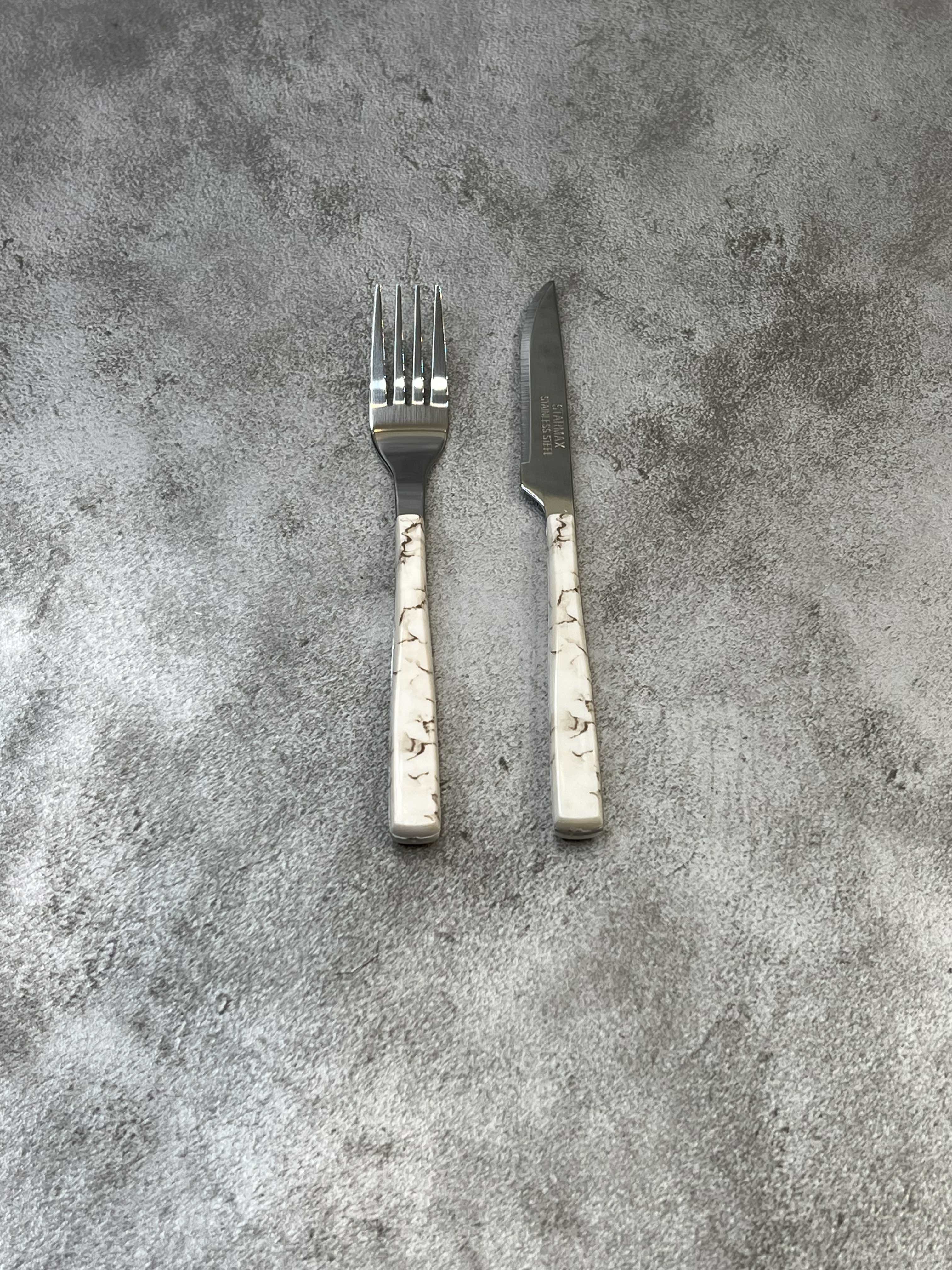 سرویس ۱۲ پارچه کارد و چنگال میوه خوری طرح سنگی استارمکس کد ۲۰۷  - کرم قهوه ای