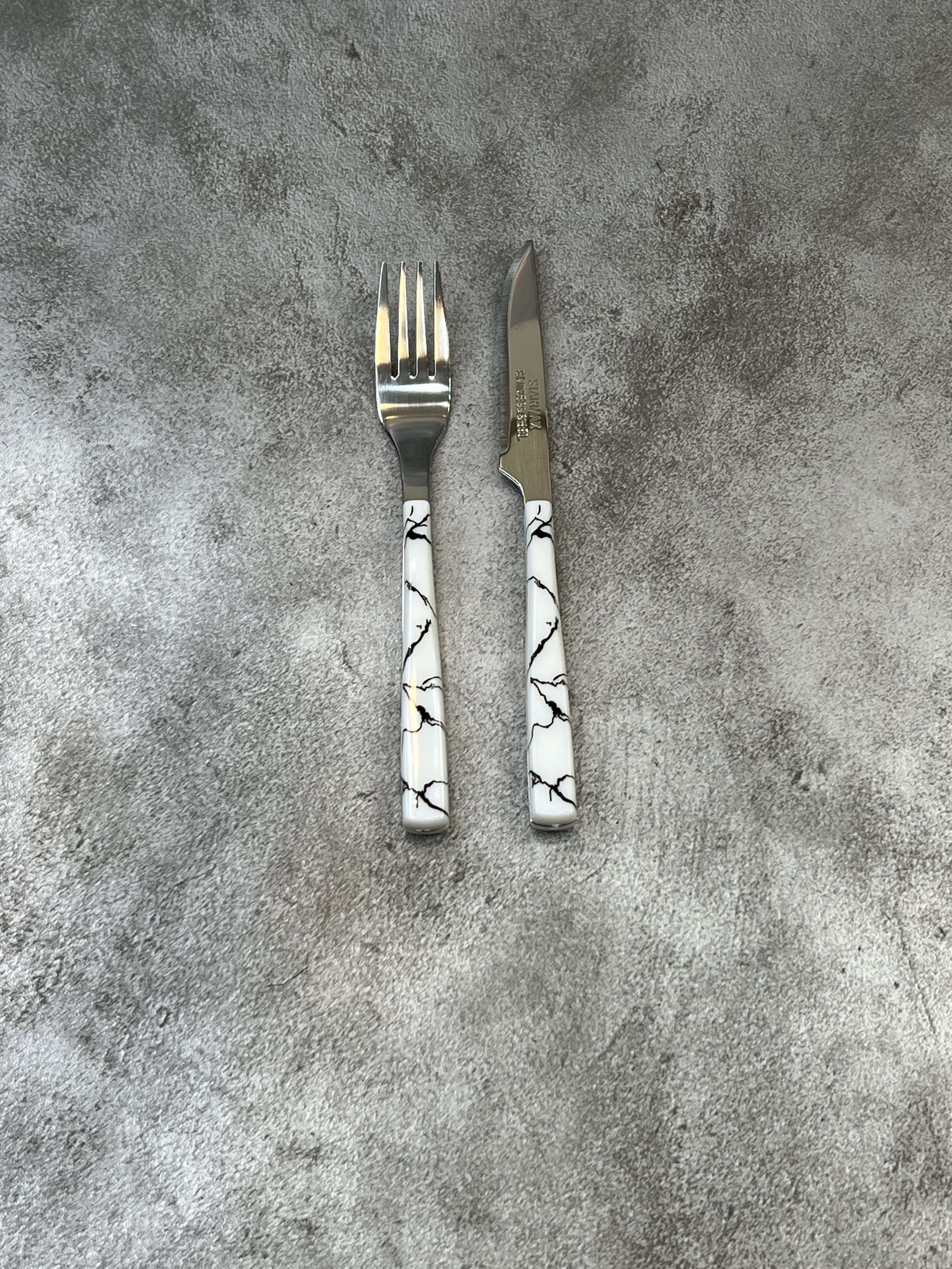 سرویس ۱۲ پارچه کارد و چنگال میوه خوری طرح سنگی استارمکس کد ۲۰۷  - مشکی سفید