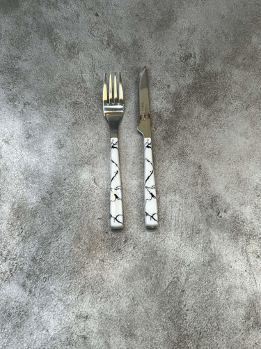 سرویس ۱۲ پارچه کارد و چنگال میوه خوری طرح سنگی استارمکس کد ۲۰۷ - مشکی سفید