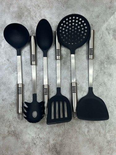 سرویس ۷پارچه کفگیر ملاقه سیلیکونی دسته استیل ۵ خط یونی هوم