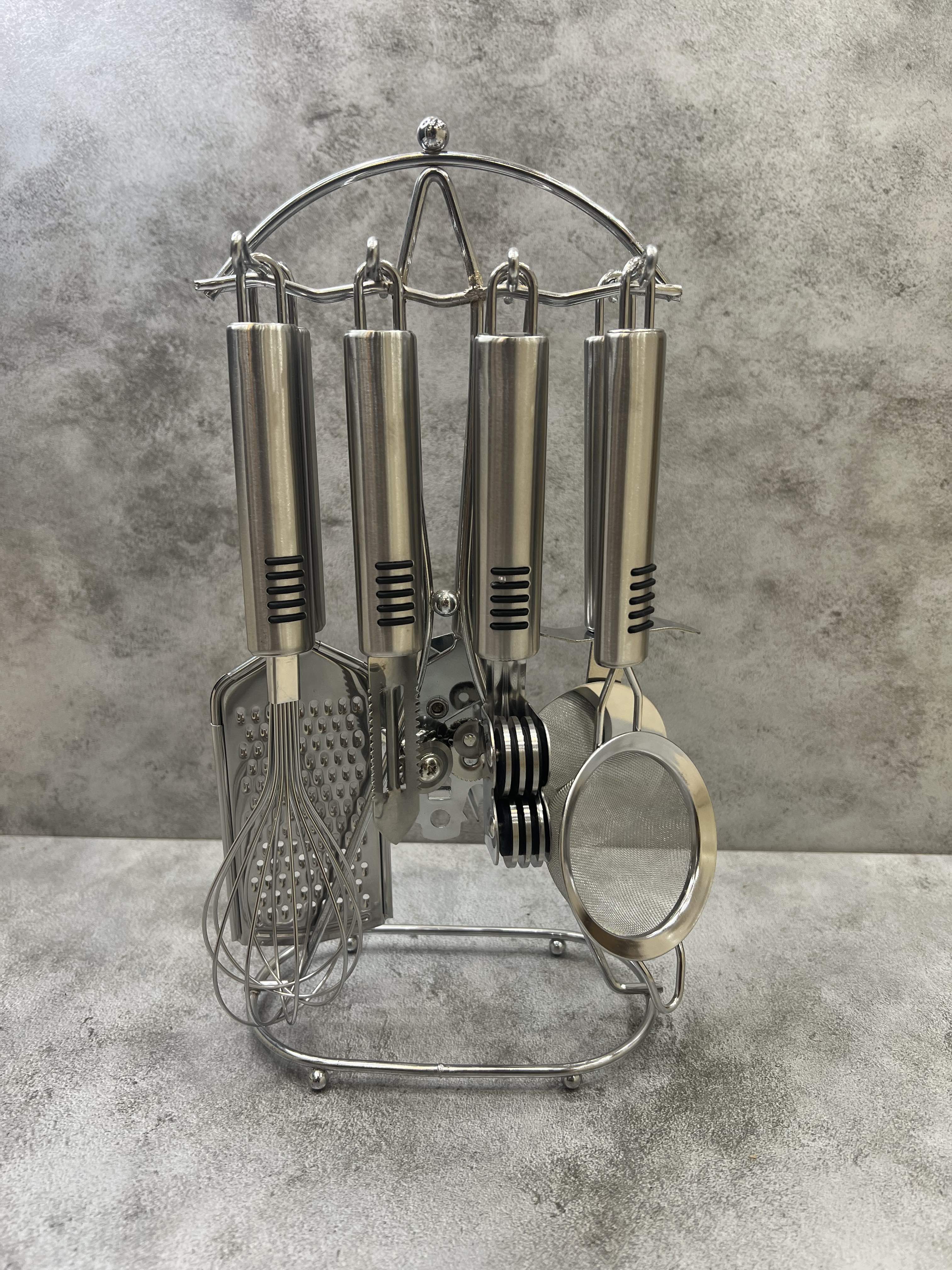 سرویس ۸ پارچه ابزار آشپزخانه سیلیکونی دسته استیل ۵ خط یونی هوم