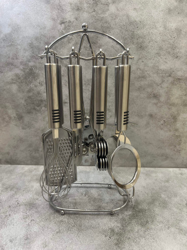 سرویس ۸ پارچه ابزار آشپزخانه سیلیکونی دسته استیل ۵ خط یونی هوم