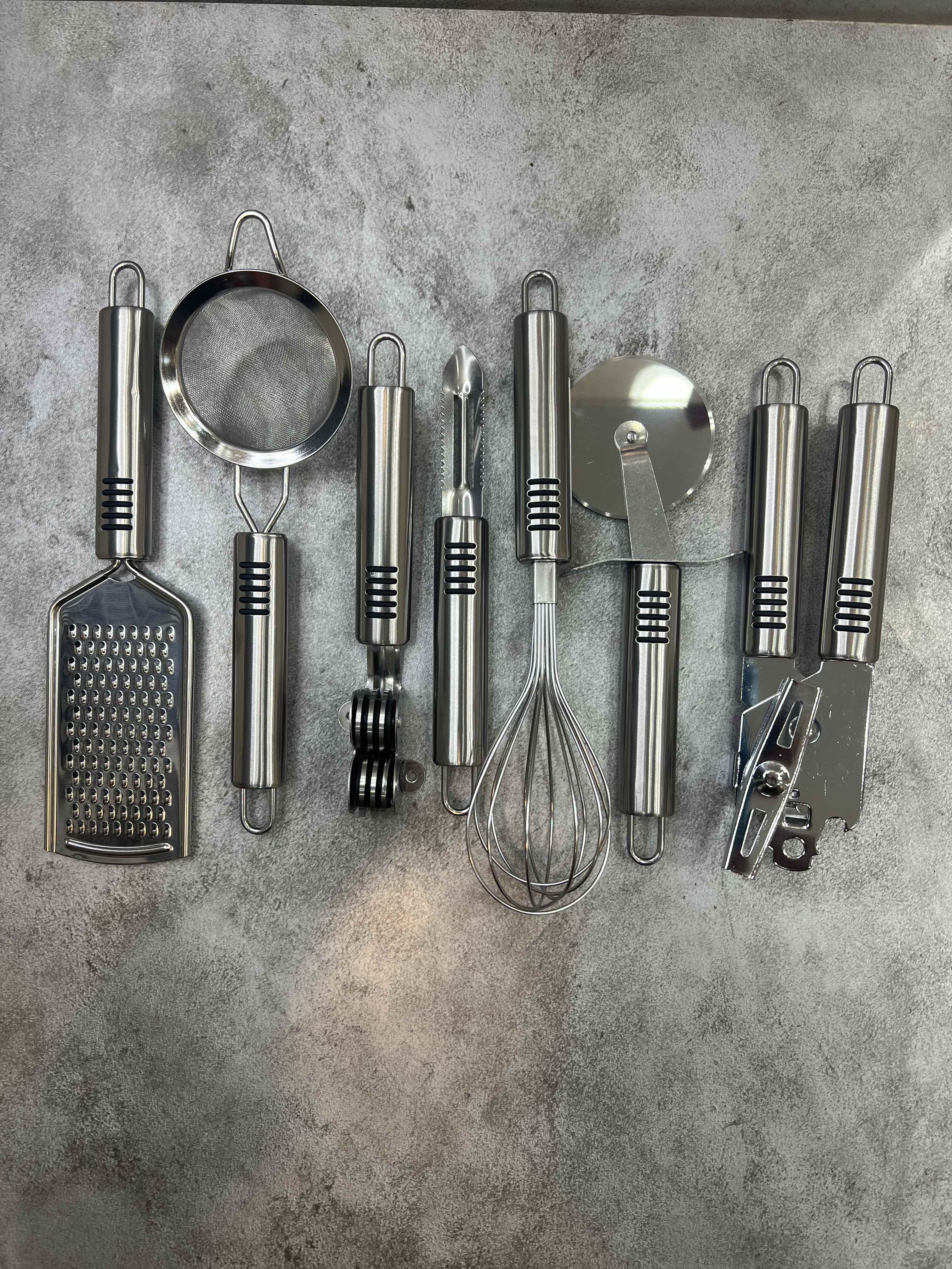 سرویس ۸ پارچه ابزار آشپزخانه سیلیکونی دسته استیل ۵ خط یونی هوم