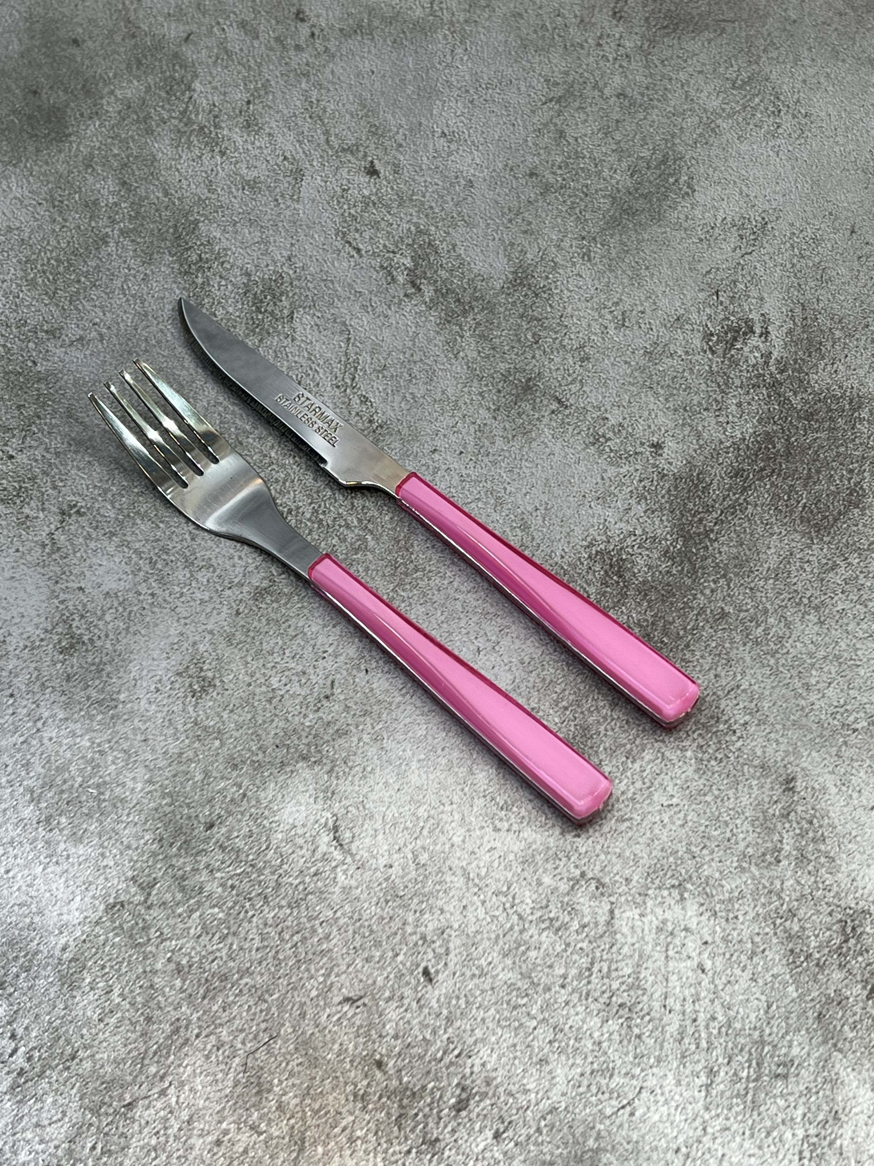 سرویس ۱۲ پارچه کارد و چنگال میوه خوری استارمکس - صورتی شیشه ای