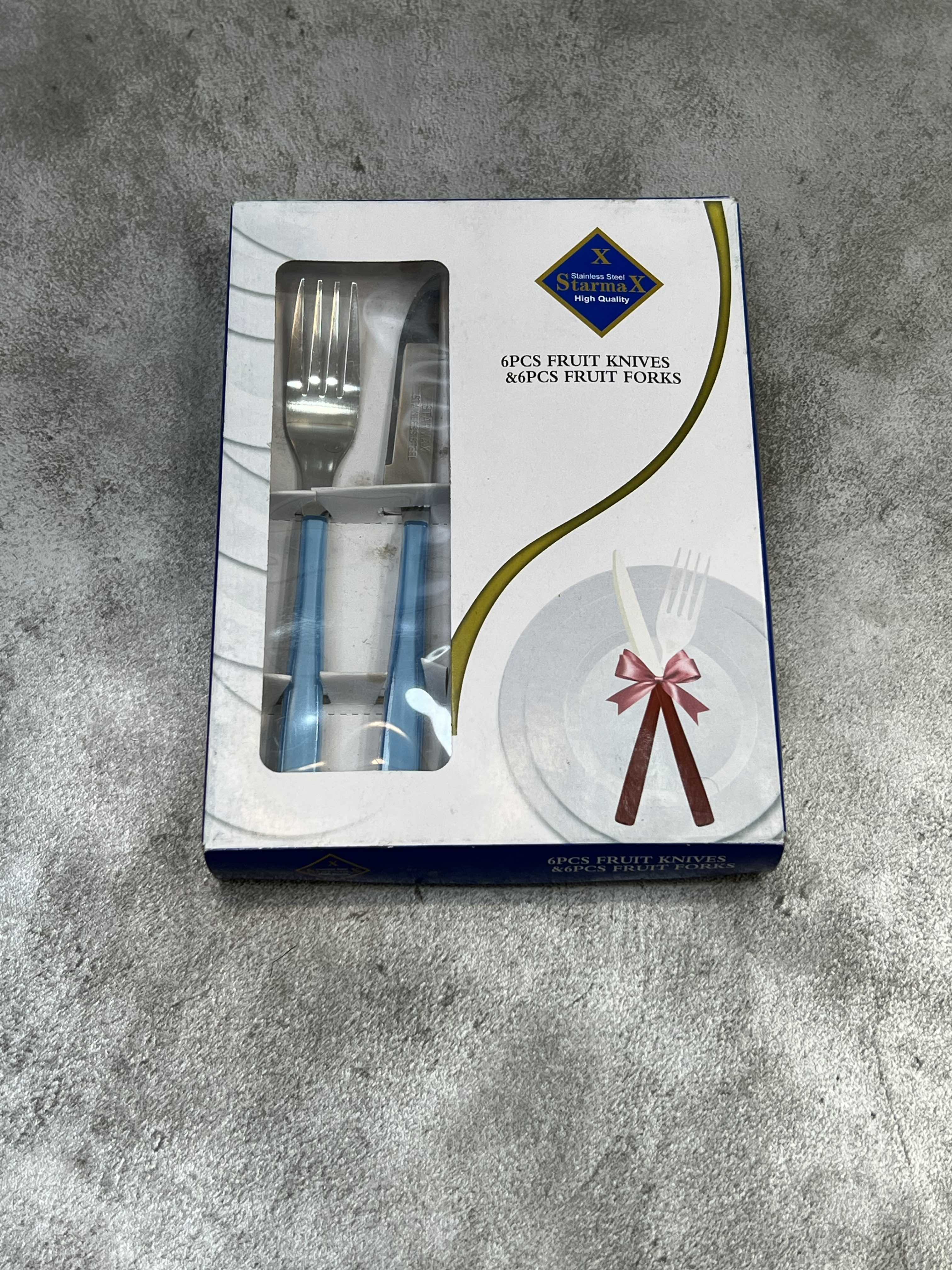 سرویس ۱۲ پارچه کارد و چنگال میوه خوری استارمکس - آبی شیشه ای