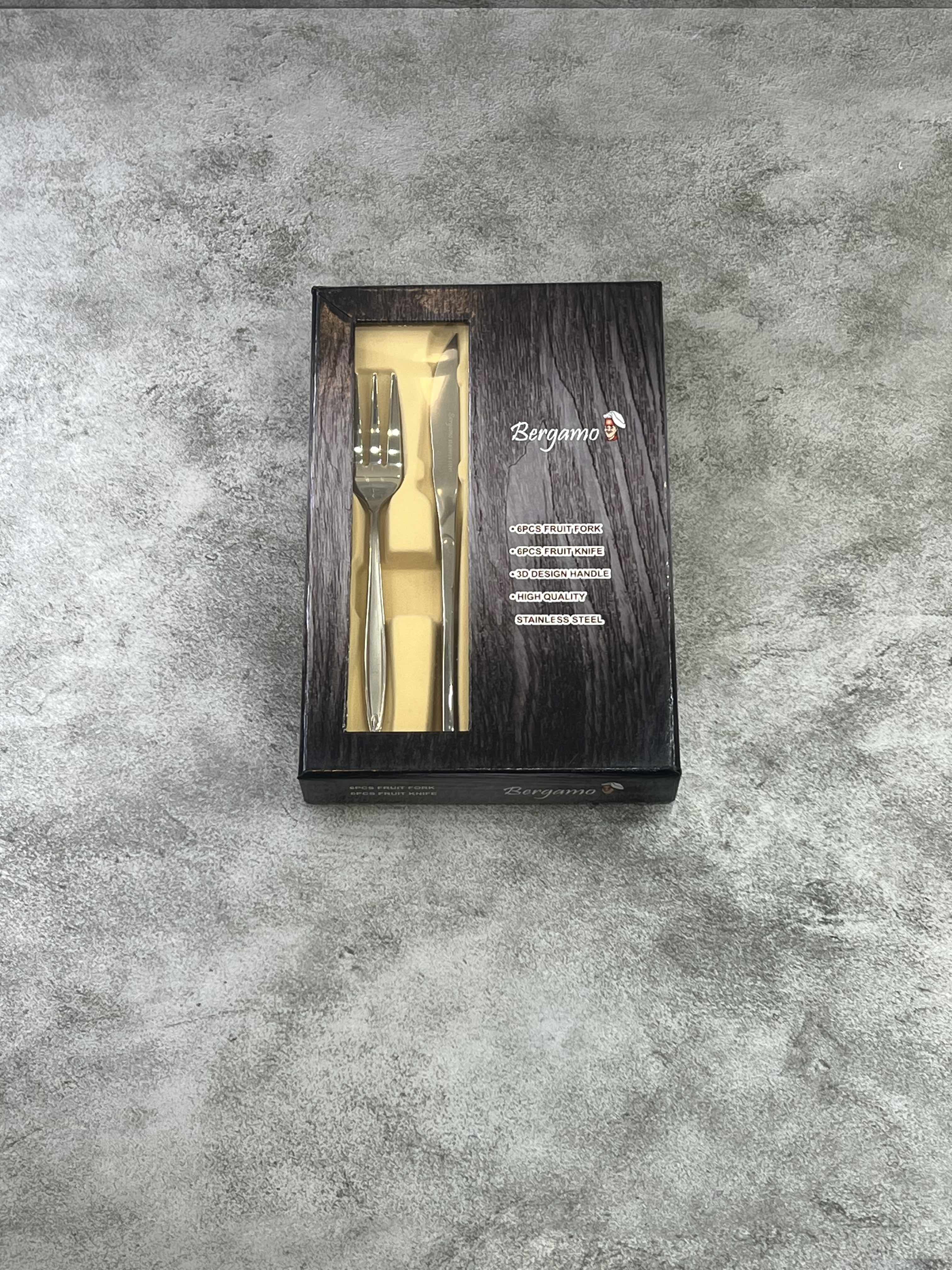 کارد و چنگال میوه خوری تیغه ۳ بعدی مدل اروپایی برگامو - کد ۰۱