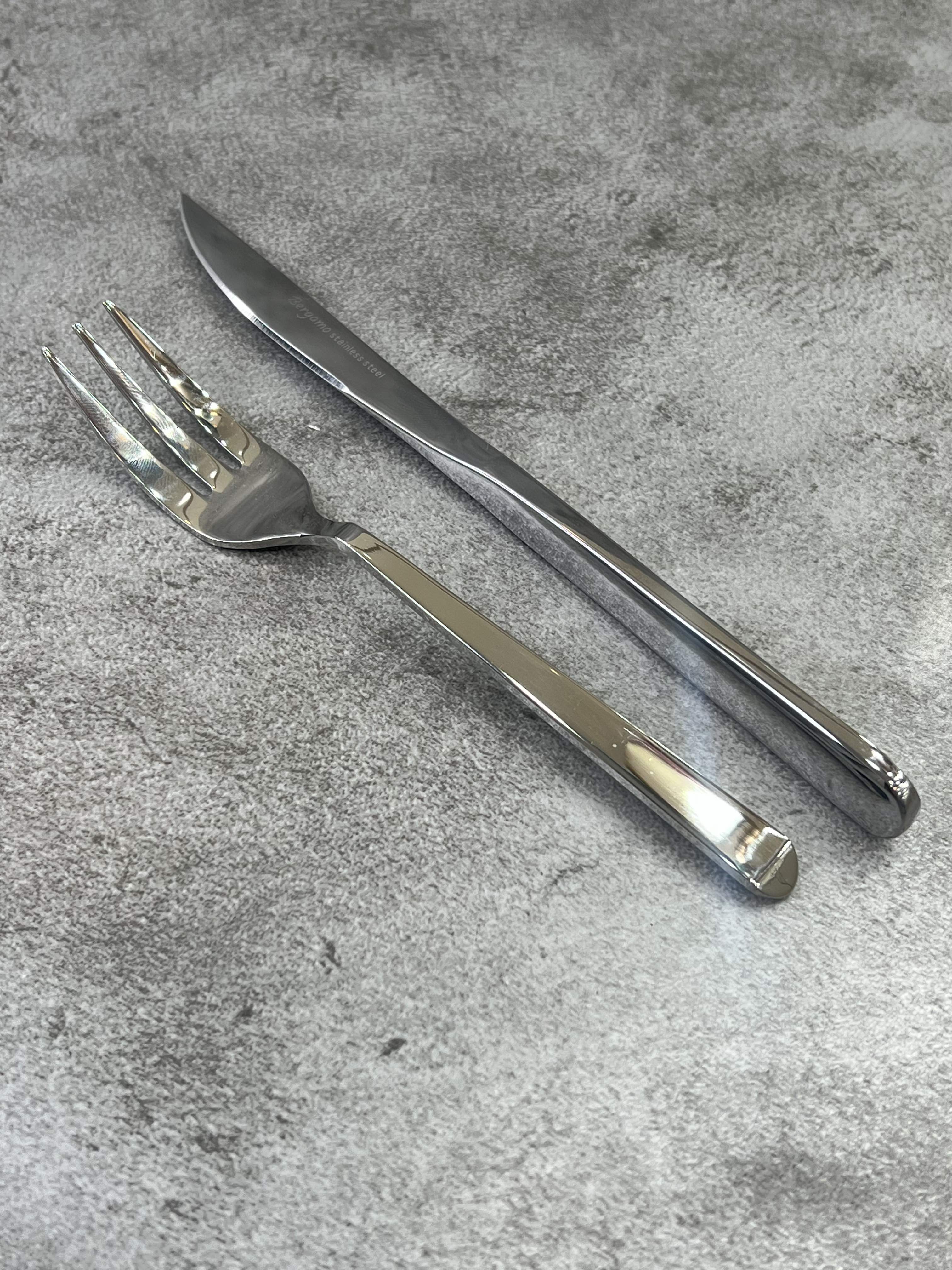 کارد و چنگال میوه خوری تمام استیل تیغه ۳ بعدی مدل اروپایی برگامو - کد ۰۲