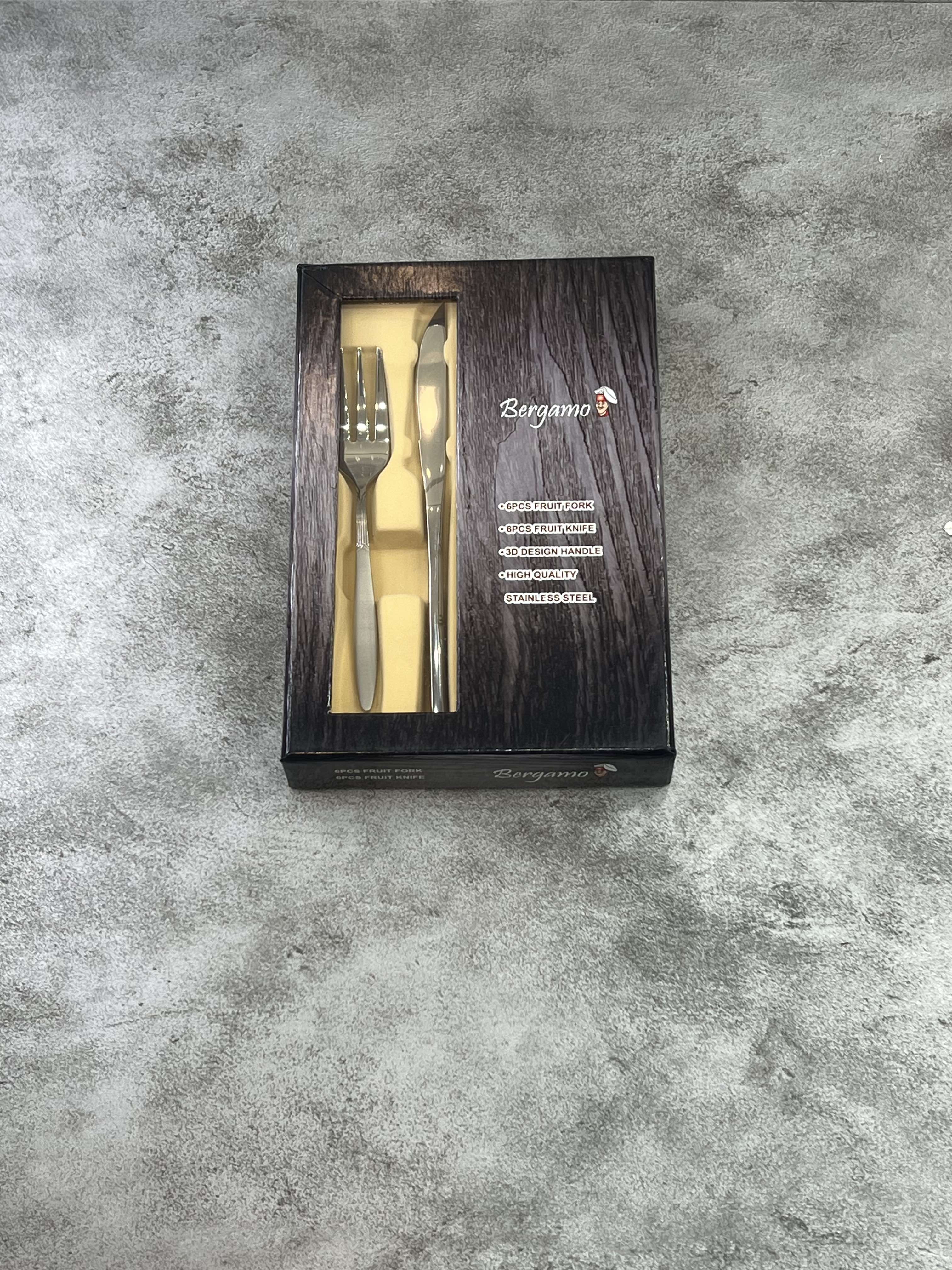 کارد و چنگال میوه خوری تمام استیل تیغه ۳ بعدی مدل اروپایی برگامو - کد ۰۳