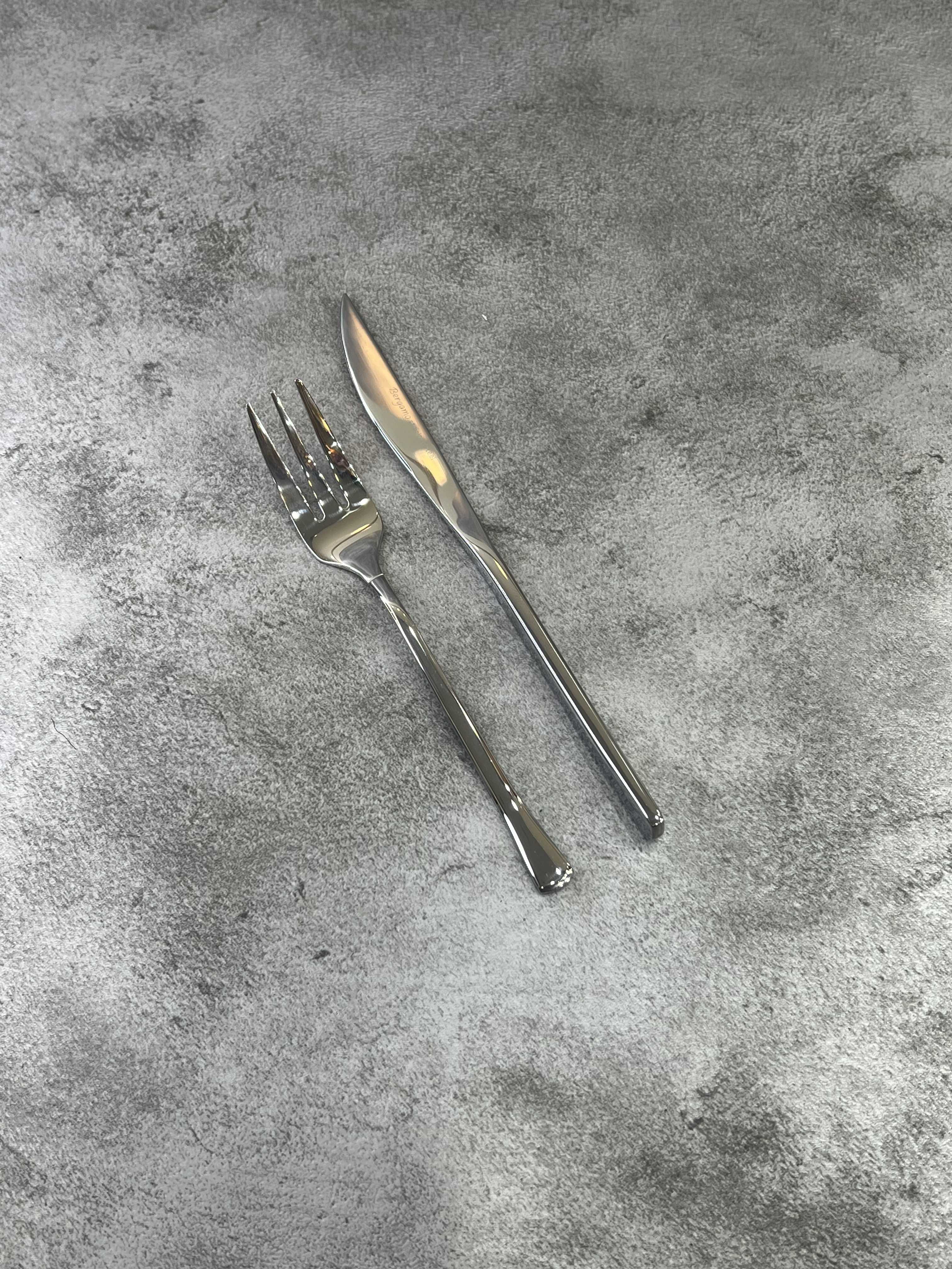 کارد و چنگال میوه خوری تمام استیل تیغه ۳ بعدی مدل اروپایی برگامو - کد ۰۵