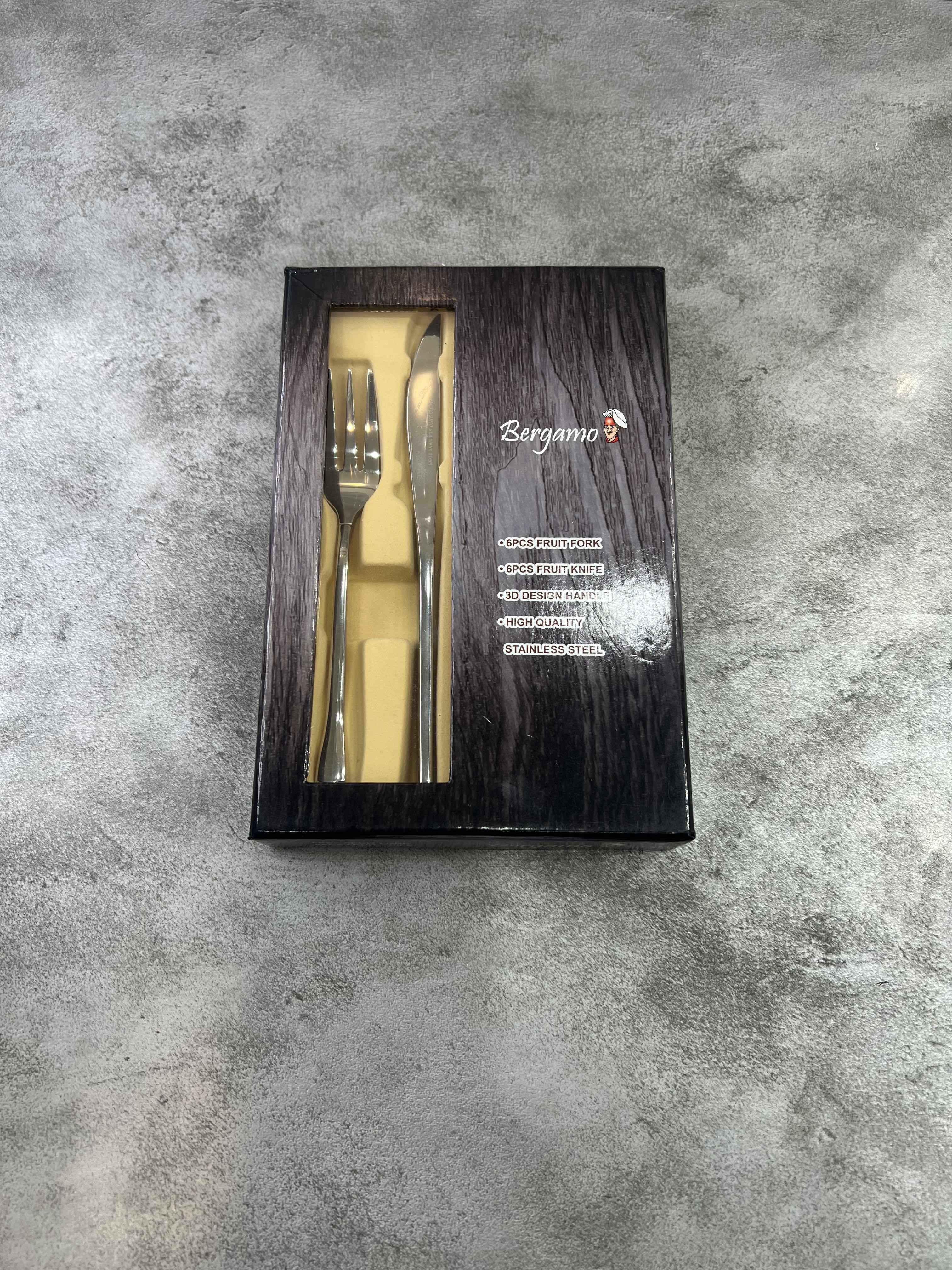 کارد و چنگال میوه خوری تمام استیل تیغه ۳ بعدی مدل اروپایی برگامو - کد ۰۵