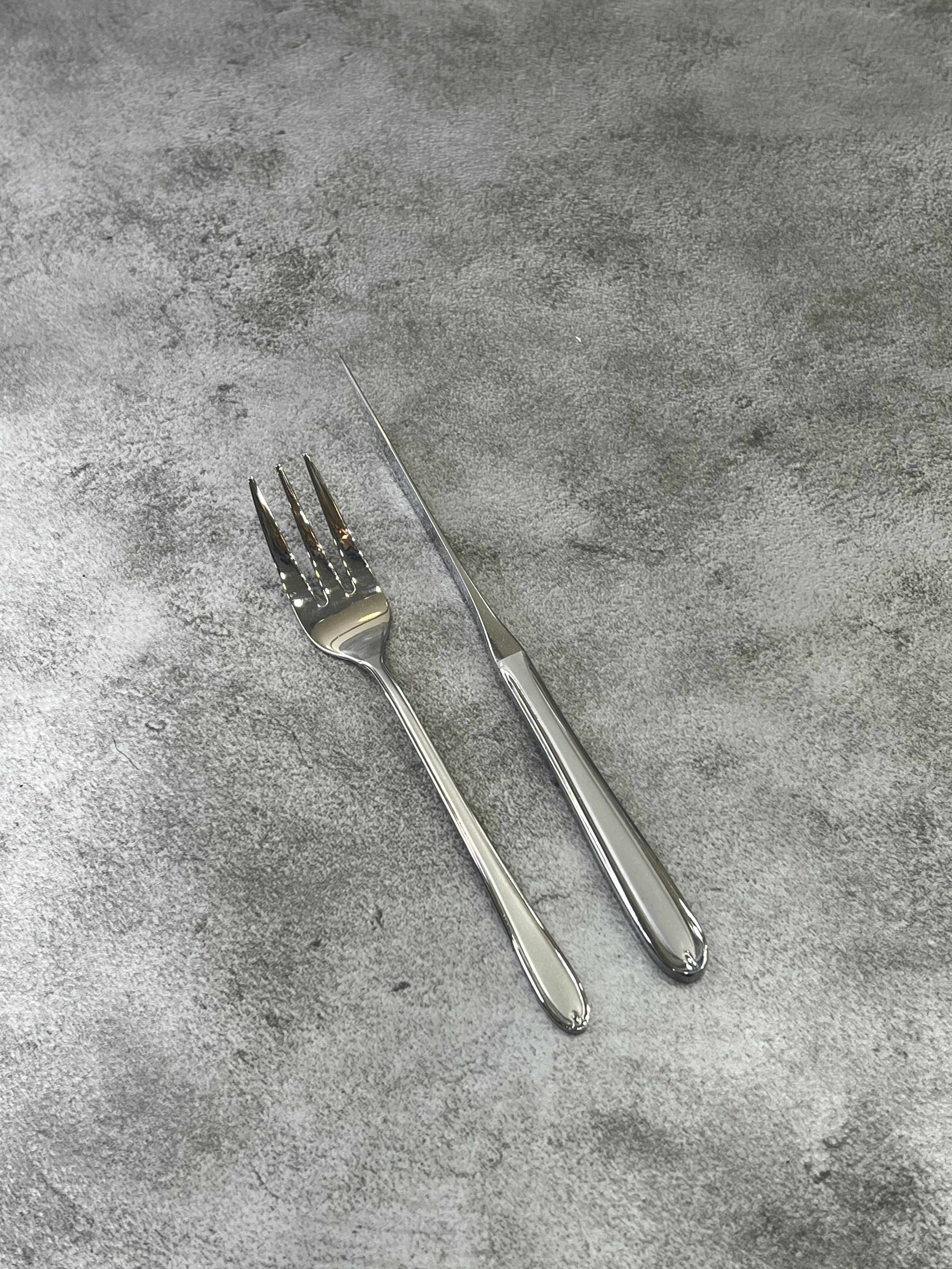 کارد و چنگال میوه خوری تمام استیل تیغه ۳ بعدی مدل اروپایی برگامو - کد ۰۶