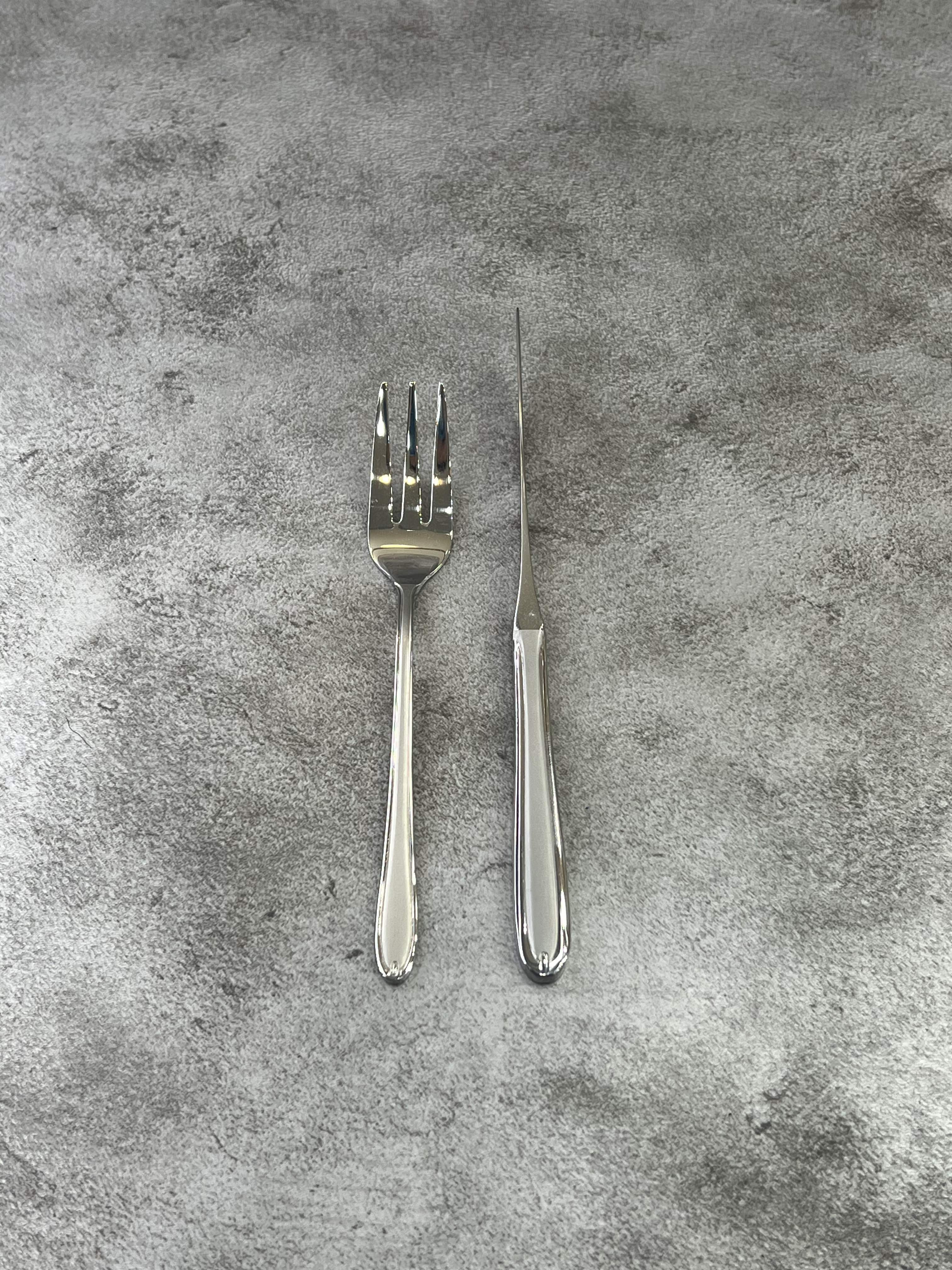 کارد و چنگال میوه خوری تمام استیل تیغه ۳ بعدی مدل اروپایی برگامو - کد ۰۶