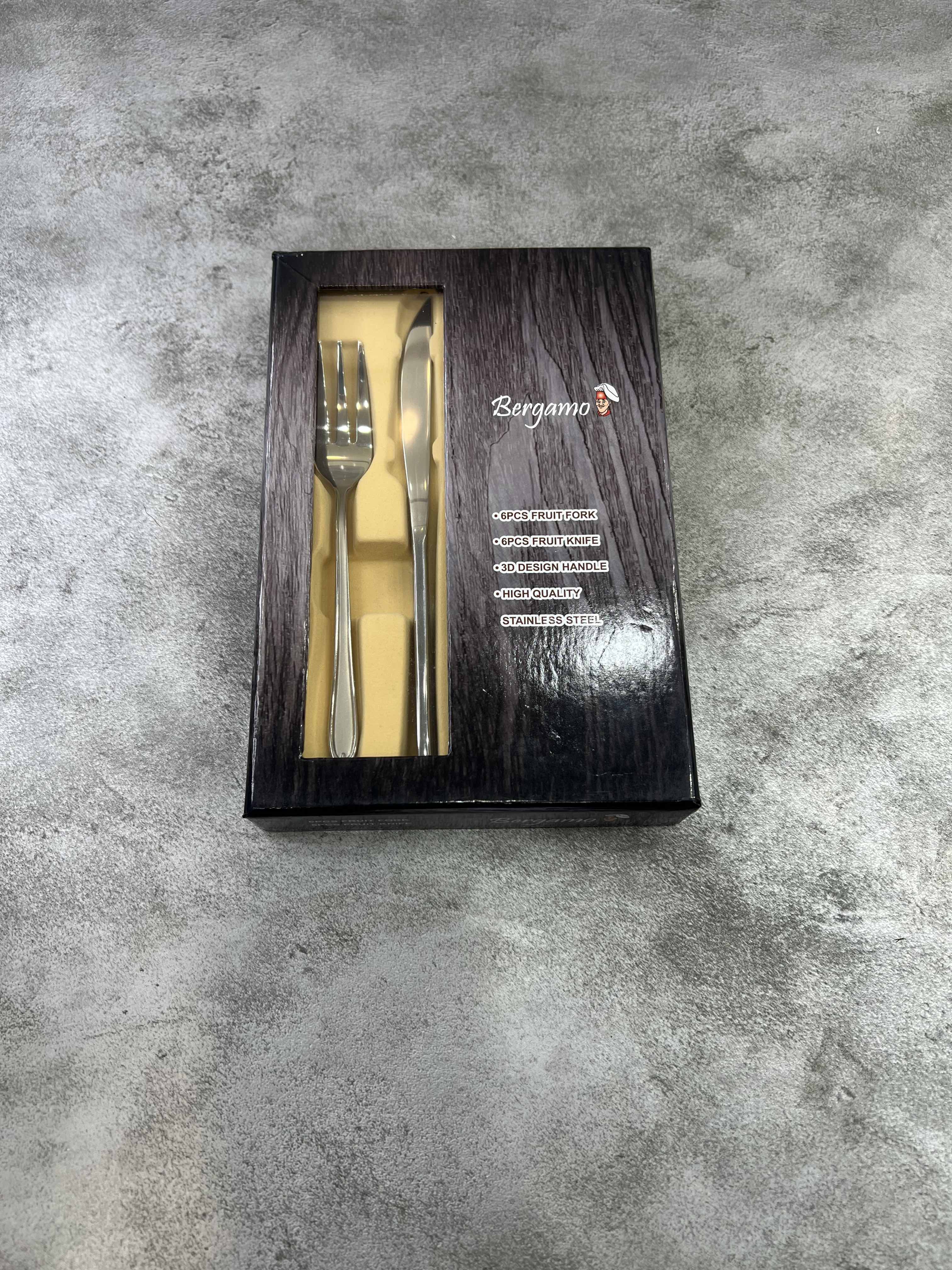 کارد و چنگال میوه خوری تمام استیل تیغه ۳ بعدی مدل اروپایی برگامو - کد ۰۶