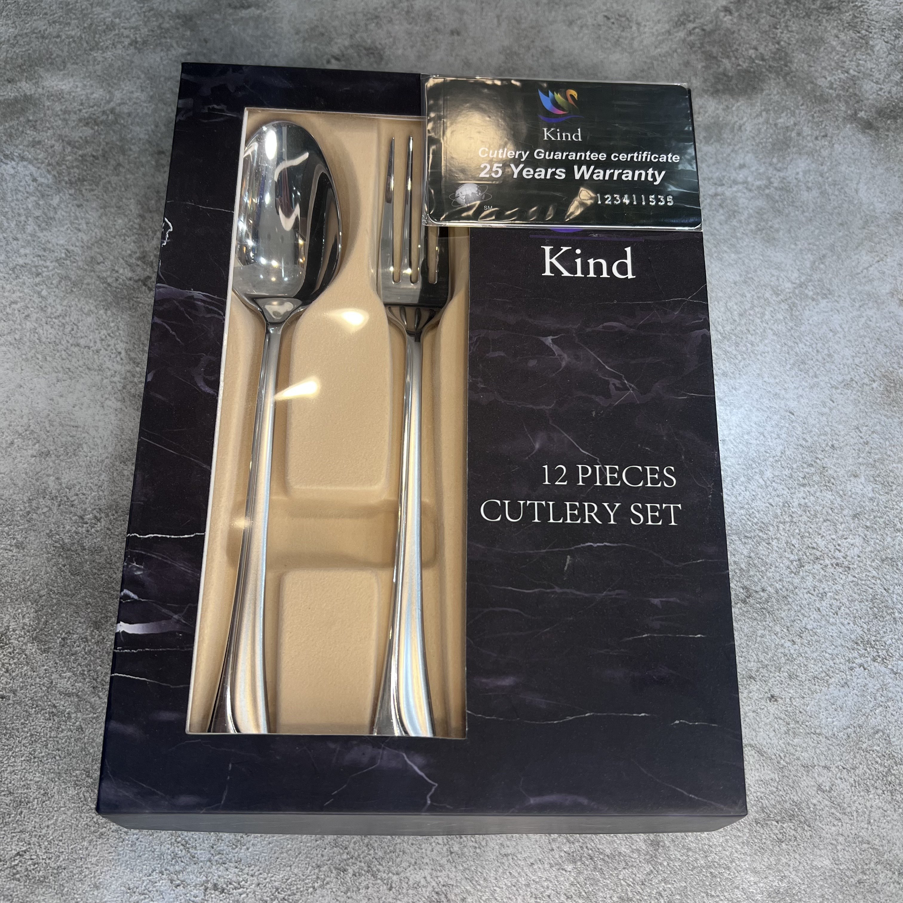 سرویس ۱۲ عددی قاشق و چنگال برند کایند مدل هانوور براق استیل ضد زنگ