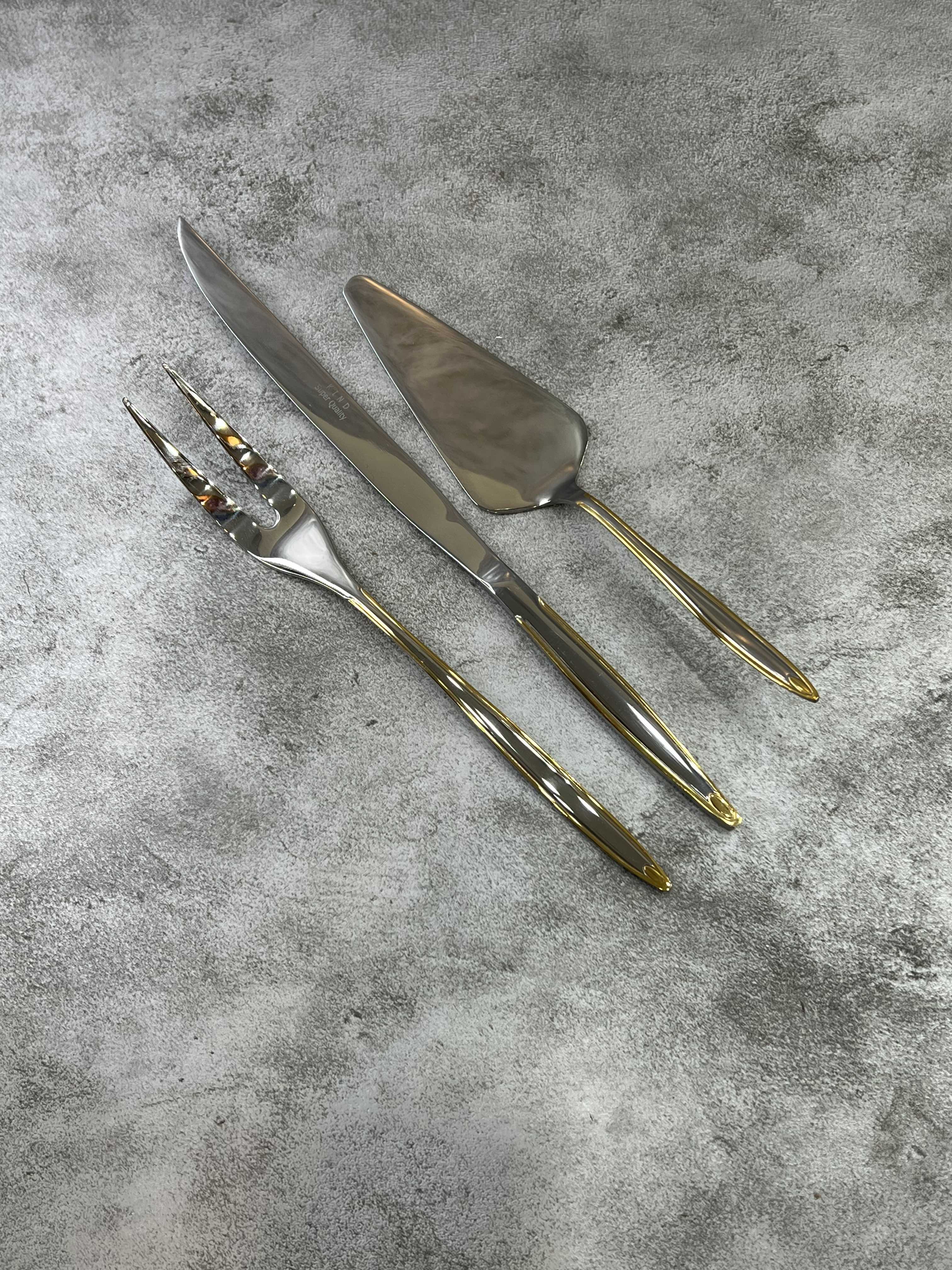 سرویس ۱۵۵ عددی قاشق و چنگال طرح ریتا براق طلایی برند کایند ۳۰ نفره ضخامت ۴ میل استیل ضد زنگ