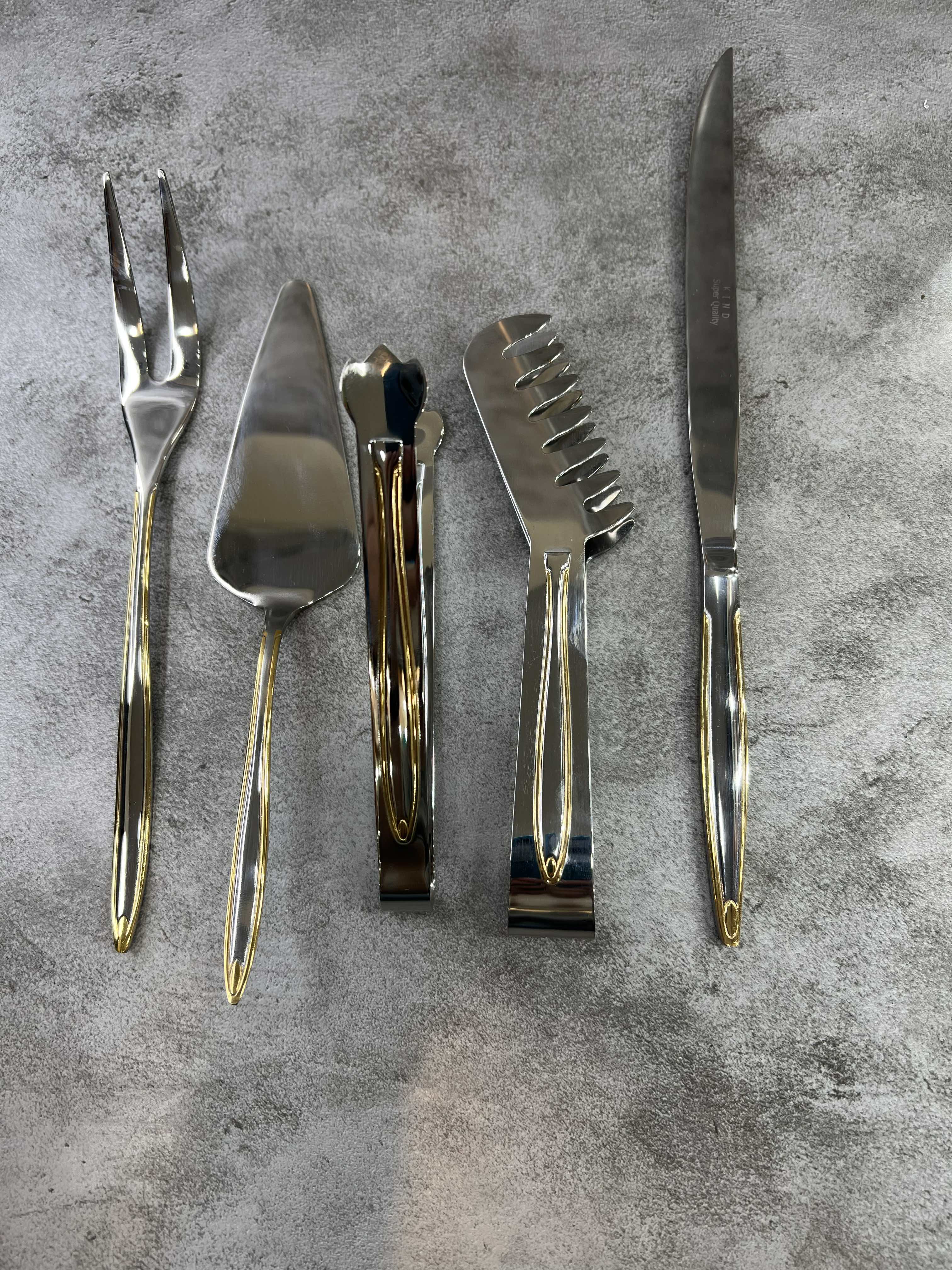سرویس ۱۵۵ عددی قاشق و چنگال طرح ریتا براق طلایی برند کایند ۳۰ نفره ضخامت ۴ میل استیل ضد زنگ