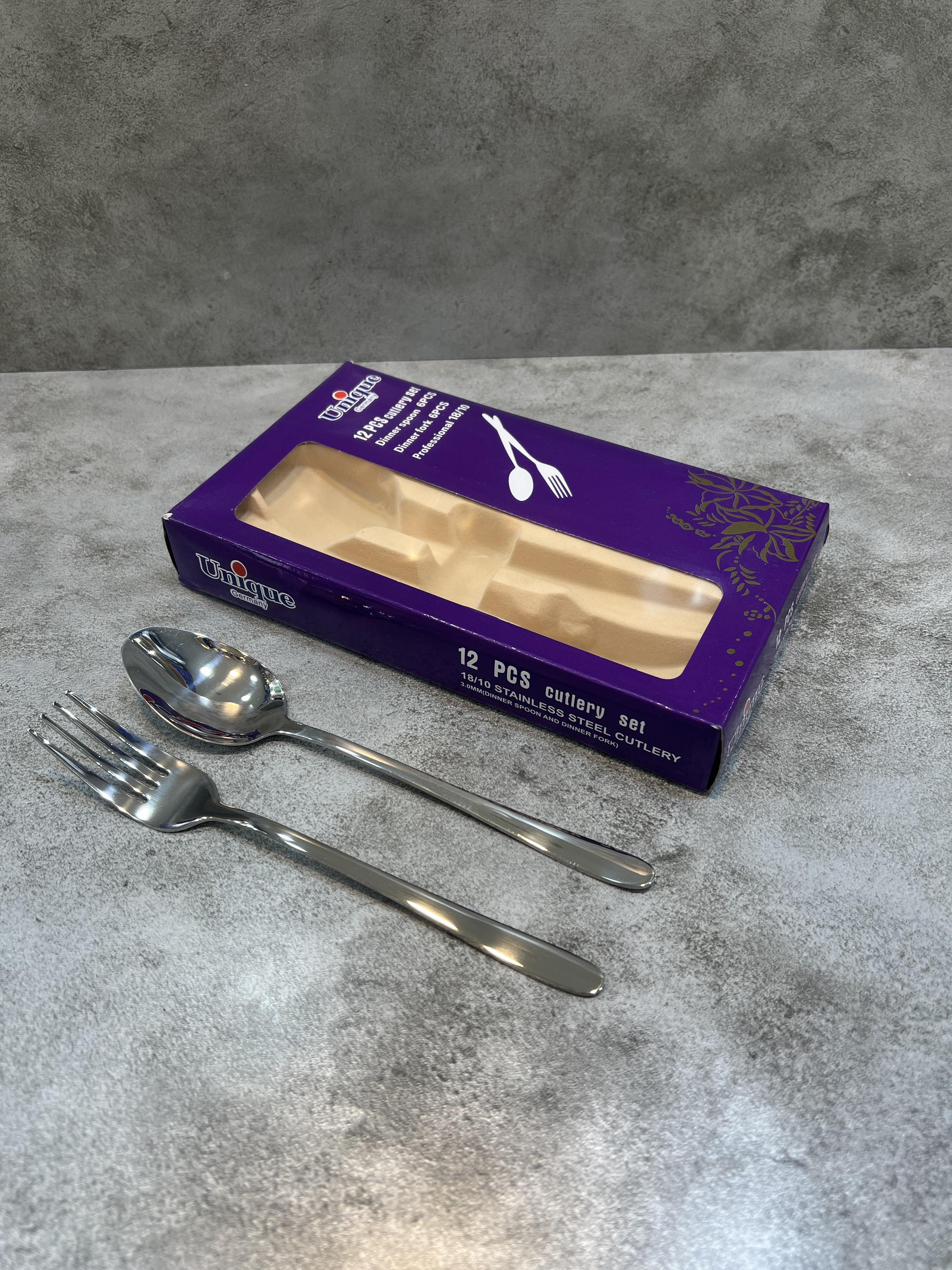 ست ۱۲ عددی قاشق و چنگال یونیک جرمنی جعبه بنفش - مدل دونا