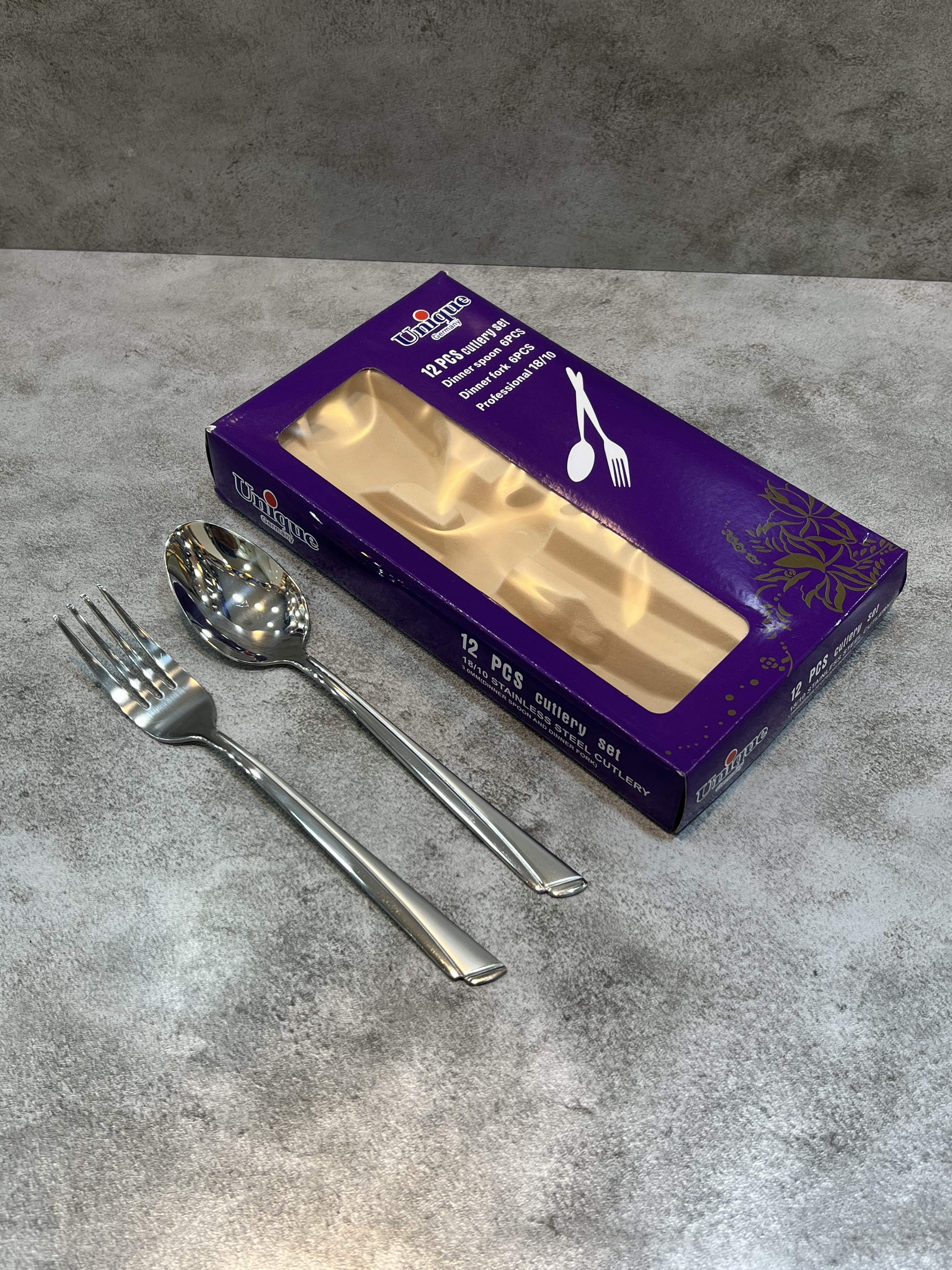 ست ۱۲ عددی قاشق و چنگال یونیک جرمنی جعبه بنفش - مدل ناخنی