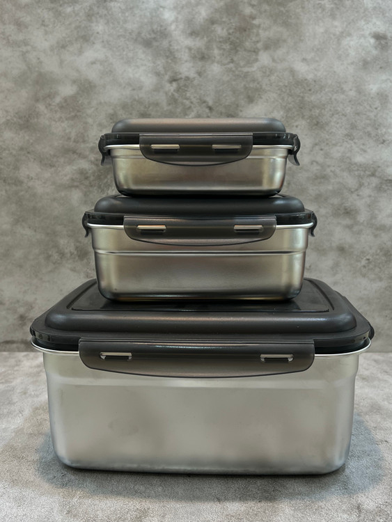 ظرف نگهدارنده غذت ۳ تیکه یونیک جرمنی استیل ضد زنگ با درب وکیومی