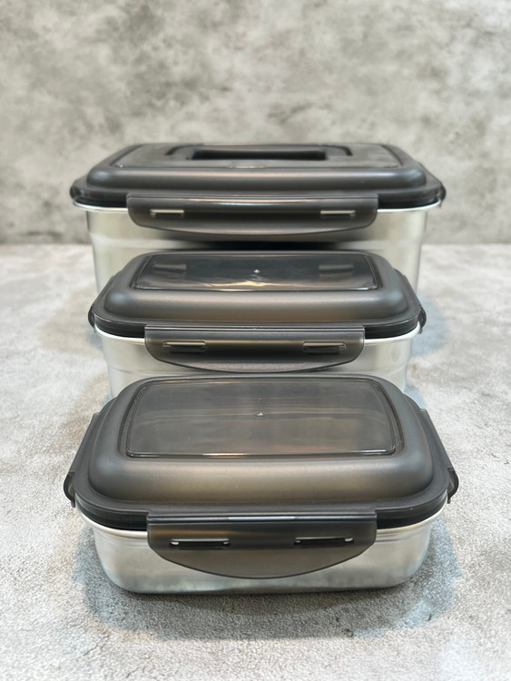 ظرف نگهدارنده غذت ۳ تیکه یونیک جرمنی استیل ضد زنگ با درب وکیومی