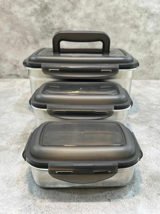 ظرف نگهدارنده غذت ۳ تیکه یونیک جرمنی استیل ضد زنگ با درب وکیومی
