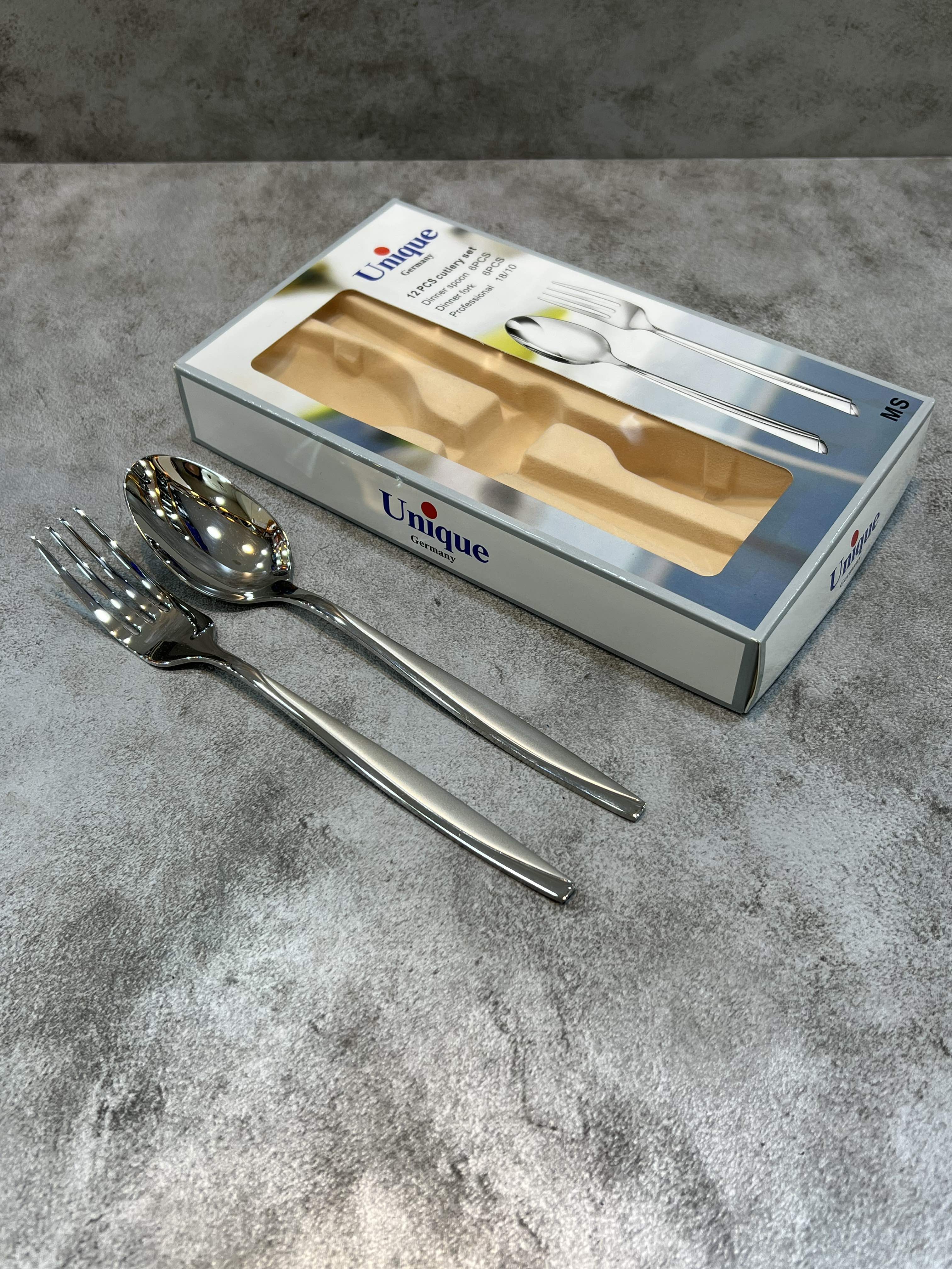 سرویس ۱۲ عددی قاشق و چنگال مدل یونیک اعلا ماینز استیل ضد زنگ